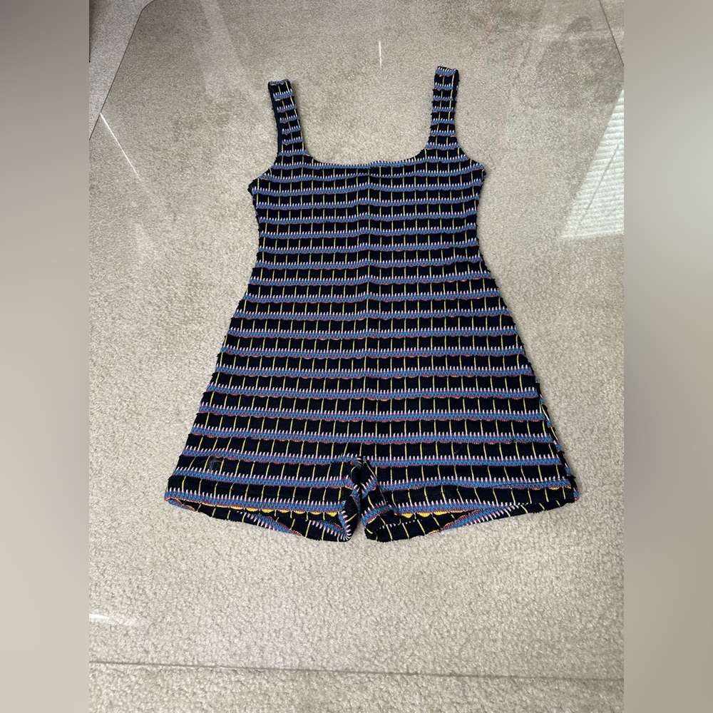 ZARA BLACK GEOMETRIC PRINT BODYCON SHORTS ROMPER SZ S